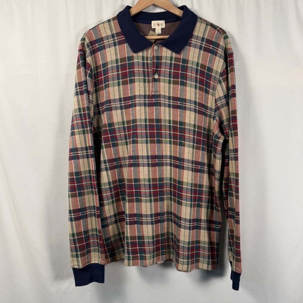 J Crew Oarsman Long Sleeve Polo Rugby Shirt Double Knit Jacquard Mens Size L NWT